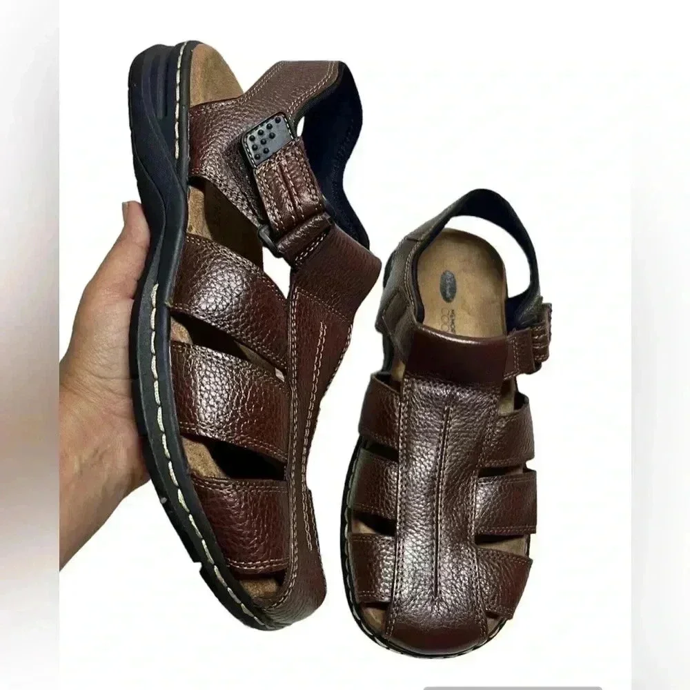 Dr. Scholl's Men’s Gaston Brown Leather Fisherman's Sandals Memory foam Sz10‎